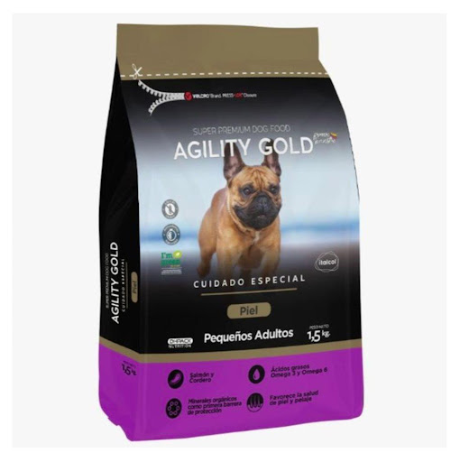 AGILITY GOLD C PEQUEÑOS ADULTOS 1,5 KG AGILITY GOLD Alimento seco x 1 Agility Gold es una línea de concentrados para perros super premium fabricada en colombia que proporcionará todos los nutrientes para contribuir a una nutrición sana y balanceada. Esta fórmula libre d