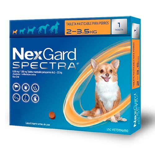 NEXGARD C SPECTRA 2-3,5 KG Boehringer  x 1 En perros para el tratamiento de las infestaciones por pulgas y garrapatas, así como la prevención de la dirofilariosis y/o el tratamiento de infestaciones por nematodos gastrointestinales de las sigu