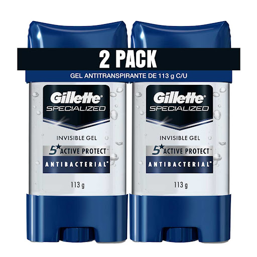Gel Antitranspirante Gillette Specialized Antibacterial Stick 226 gr x 2 und