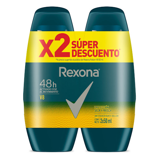 Desodorante Hombre Rexona Motion Sense V8 50 ml Pack x 2 und