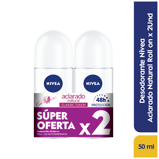 Desodorante Nivea Aclarado Natural Roll-On 50 ml x 2 und