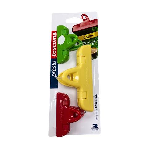 Pinza Cierra Bolsas 7 Y 11 Cm 2+1 Pzas Presto Tescoma Bolsa x 3 Excelente para cerrar fácilmente bolsas de plástico para conservar alimentos. Fabricado de resistente plástico. Apto para frigorífico y congelador.- Plástico resistente- Apto para congelador- Apto par
