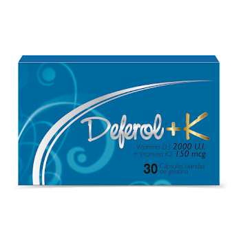 Deferol + K Vitamina D3 + Vitamina K2 2000 U.I/150mcg Procaps Caja x 30 Capsulas Blandas  