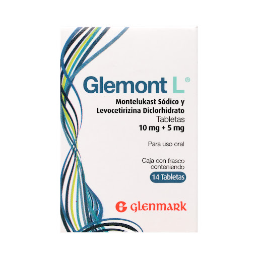 Glemont L Montelukast + Levocetirizina 10mg/5mg Glenmark Caja x 14 Tabletas