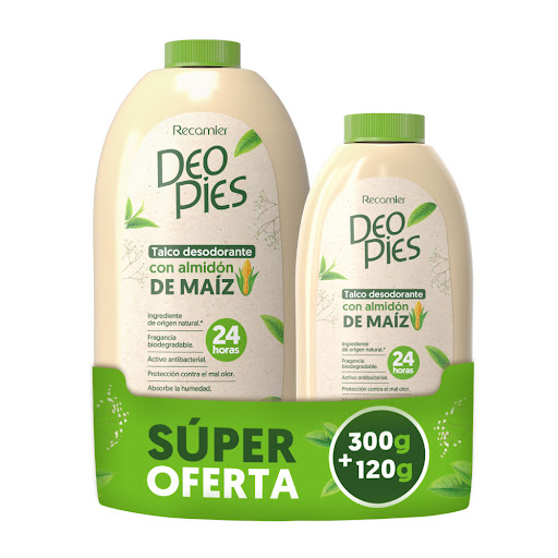 Talco Desodorante Deo Pies Con Almidón De Maíz Promoción x 300g+120g 