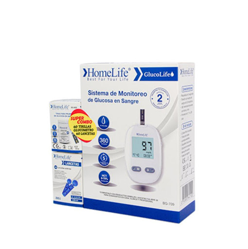 COMBO GLUCOMETRO HOMELIFE BG709 + 60 TIRAS+ 60 LANCETAS HOMELIFE  CAJA x 1
