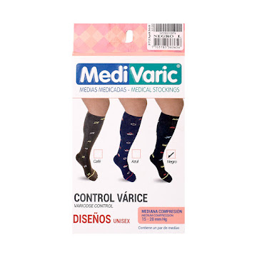 Medias De Compresión Medivaric Mediana Calcetin Diseño Carros 15-20  Negro M x 1 und  