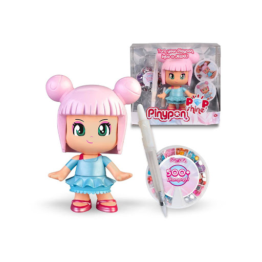 Muñeca Pinypon Glamour y Brillo Mágico Pinypon Caja x 1 Descubre la gran figura Pinypon de 17 cm que puedes personalizar y hacer brillar. Fabricada en PVC rígido, esta muñeca viene con más de 500 cristales de 7 colores diferentes para decorar. Incluye un b
