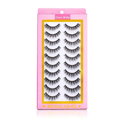 Pestañas Postizas Glam Bride -10 pares Bryka Caja x 10pares Fibras suaves y sutiles en la esquina interior que aumentan en longitud y volumen hacia el exterior. Fabricadas con fibras sintéticas avanzadas que imitan los pelos de las pestañas reales para un efec