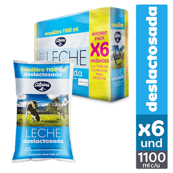 Leche Deslactosada Alpina Bolsa 1100 ml x 6 und  