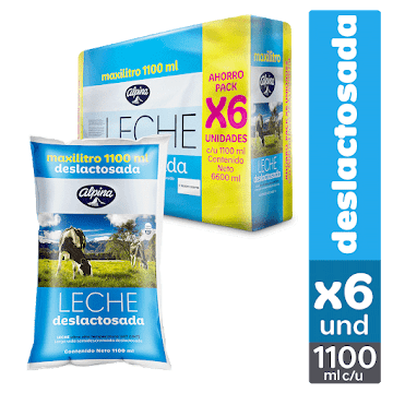 Leche Deslactosada Alpina Bolsa 1100 ml x 6 und  