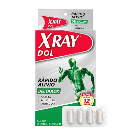 X Ray Dol Acetaminofen + Naproxeno + Cafeína 250/220/65mg Fracción Blíster x 4 Cápsulas