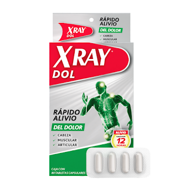 X Ray Dol Acetaminofen + Naproxeno + Cafeína 250/220/65mg Fracción Blíster x 4 Cápsulas  