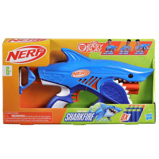 Lanzador Nerf Junior Wild Sharkfire Hasbro F8645 Nerf  x 1 Es un juguete diseñado para los más pequeños, con características que facilitan su uso. Su diseño de tiburón es llamativo y divertido, ideal para niños que se inician en las batallas Nerf. Incluye 8 d
