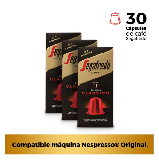 Set 30 Cápsulas Café CLASSICO Segafredo- Compatible Máquina Nespresso® Original Segafredo Zanetti DISPLAY EMPAQUE INDIVIDUAL x 30 UNIDADES Deliciosa mezcla de café arábica suramericano, con ricas y armoniosas notas a miel y caramelo.
Un perfecto tueste medio para disfrutar de un café balanceado.

Cápsulas compatibles para máquina Nespres