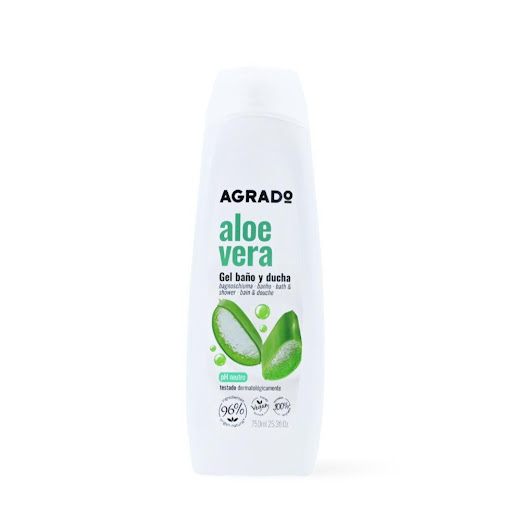 Gel de Ducha Aloe Vera Agrado 750 ml  AGRADO BOTELLA x 1 Disfruta de una limpieza suave y una sensación de frescura con el Gel de Ducha Aloe Vera de Agrado 750 ml. Su fórmula enriquecida con aloe vera ayuda a cuidar e hidratar la piel durante la rutina diar