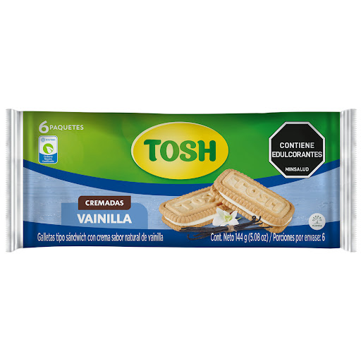 Galletas Tosh Sandwich Con Crema Sabor A Vainilla 149 gr x 6 und