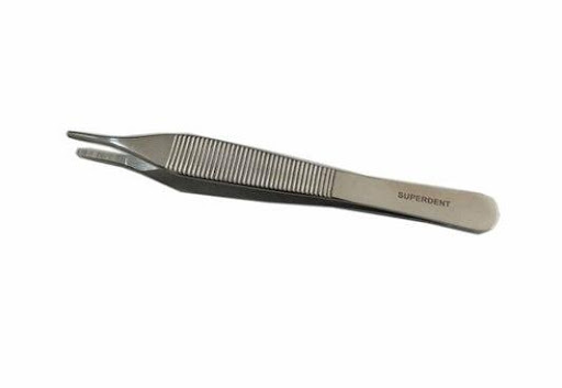 PINZA ADSON CON GARRA AMALGADENT  x 1 Pinza Adson con garra, utilizada para sujetar y estabilizar tejidos blandos durante procedimientos quirúrgicos, especialmente en cirugía oral o menor. Su diseño con dientes (garra) permite un agarre f