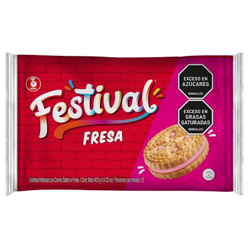 Galletas Festival Sabor Fresa x 12 unidades x 4 galletas Festival Bolsa x 12 Las galletas Festival, son galletas dulces tipo sándwich reconocidas por su textura crujiente y delicioso relleno cremoso sabor a Fresa,ideales para compartir o comer en cualquier momento del dia.