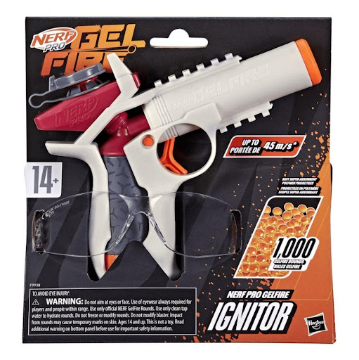 Lanzador Nerf Pro Gelfire Ignitor Nerf  x 1 Es un juguete compacto y poderoso diseñado para batallas emocionantes al aire libre. Este lanzador utiliza recargas de gel hidratadas que explotan al impactar, eliminando la necesidad de recogerlas. C