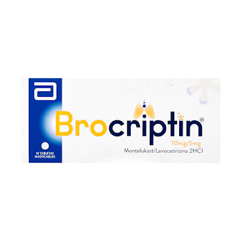 Brocriptin Montelukast + Levocetirizina 10mg/5mg Abbott Caja x 10 tabletas  