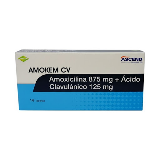 Amokem CV Amoxicilina + Ácido Clavulánico 875mg/125mg Ascend Caja x 14 Tabletas