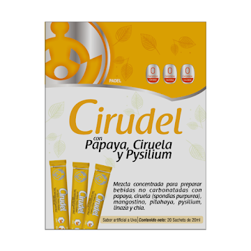 Cirudel Con Papaya Ciruela y Pysilium Líquido Caja x 20 Sachet  