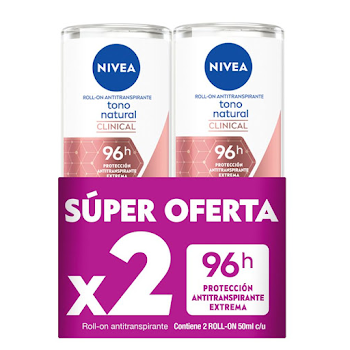 Desodorante Nivea Clinical Tono Natural Roll On Oferta x 2 und  