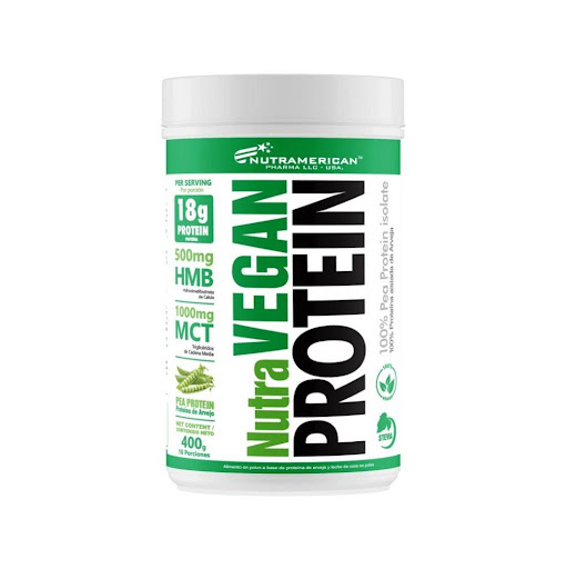 Vegan Protein 400 g Proteina Aislada de Arveja NUTRAMERICANPHARMA Tarro x 0.88 Lb (400g) Vegan Protein, es la más deliciosa malteada proteica formulada únicamente con ingredientes veganos. Vegan Protein contiene arveja como única fuente de proteína, con un valor biológico superior al de l
