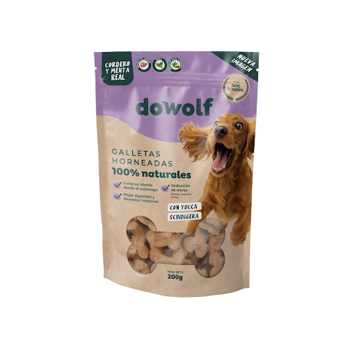 Galletas Para Mascotas Dowolf Sabor Cordero, Menta, Yucca Schidijera Bolsa x 200 g