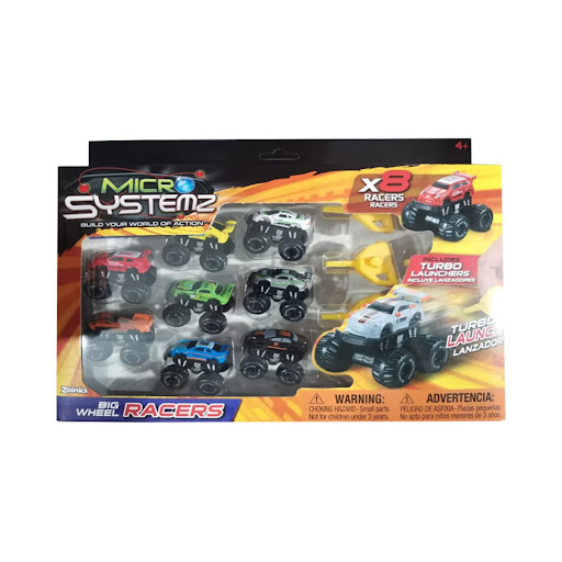 Pack x 8 Carros Big Wheel Racerz Micro Systemz Micro Systemz Caja x 8 ĦLleva la emoción de las carreras a otro nivel con el Pack X 8 Carros Big Wheel Racerz Micro Systemz! Este set incluye ocho vehículos en miniatura con ruedas grandes y detalles impresionantes, diseñad