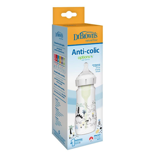 Tetero Dr Browns Boca Ancha 9oz Dinosaurios Dr Browns Botella x 1 Tetero Dr. Brown’s Options+ 9 oz boca ancha con diseño dinosaurios. Sistema anticólicos que reduce gases y cólicos. Flujo natural, conserva nutrientes. Libre de BPA y apto para lavavajillas.