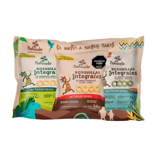Pasabocas Rosquillas Surtidas Naturales x 232 gr Naturela Paquete x 232 gr Nuestras rosquillas de arroz integral, garbanzos, sagú, semillas de linaza, semillas de chía, panela orgánica, orégano, sal marina y jengibre son la opción perfecta para aquellos que buscan un snack s
