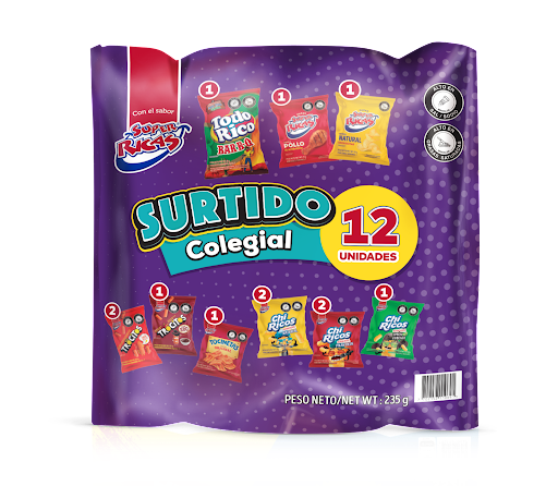 Pasabocas Super Ricas Surtido Colegial Pack x 12 und  