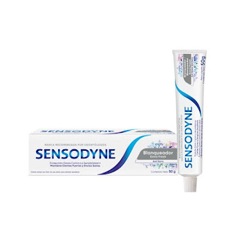 Crema Dental Sensodyne Blanqueador Extra Fresh, alivio de la sensibilidad dental x 90 gr  