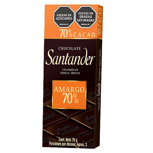 Chocolatina Santander Dark Amargo 70% Barra x 70 gr