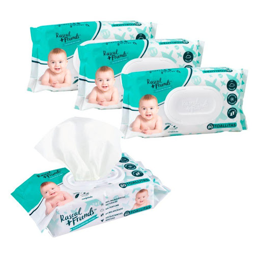 Set Pañitos Humedos Rascals Baby 320 Unds - 4 Pq X 80 Rascals Baby Set x 4 Paquetes x 80 Gruesas + fuertes pero súper suaves con la piel del bebé, nuestras toallitas húmedas para piel sensible están certificadas dermatológicamente, tienen un pH balanceado y están libres de sustancias noci