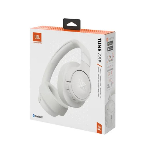 Audífono Inalámbrico JBL Tune 720 Blanco JBL Caja de carton x 1 Und Audífono Inalámbrico JBL Tune 720 Blanco Los audífonos inalámbricos JBL Tune 720BT en color blanco combinan comodidad, diseño elegante y la potencia característica de JBL Pure Bass Sound. Gracias a la