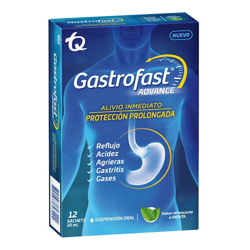 Gastrofast Advance Sodio Alginato + Sodio Bicarbonato 250mg/133.5mg TQ Caja x 12 Sachets
