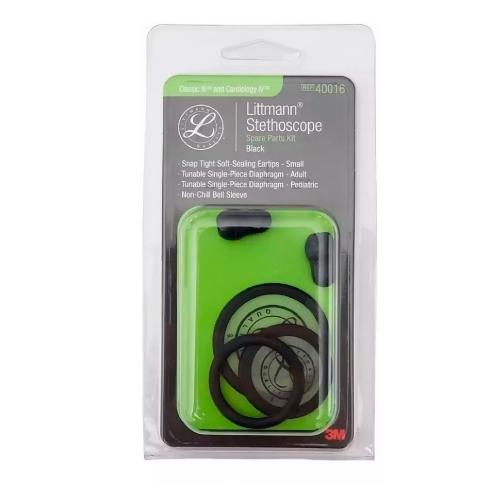 KIT REPUESTOS DE LITTMAN CLASIC III NEGRO DIAGNOSTIQ  x 1 Está diseñado para mantener y mejorar el rendimiento del fonendoscopio Littmann Classic III y Cardiology IV. Incluye componentes esenciales como olivas blandas, aro de repuesto y membranas para adulto
