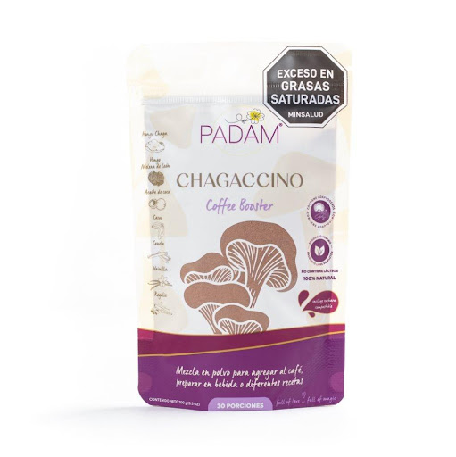 Chagaccino PADAM x 100g Padam Doypack x 100gr x 1 und Chagaccino PADAM mejora las funciones cognitivas, protege células y tejidos, refuerza el sistema inmune, favorece la salud del corazón, reduce el colesterol y estrés. Además ayuda a mejorar la aparien