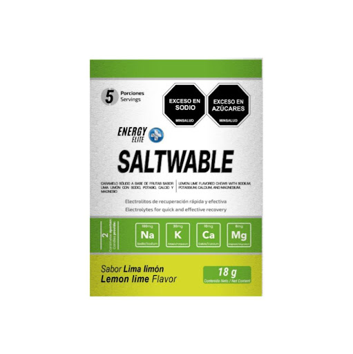 Sales masticables Saltwable+ Lima Limón ENERGY ELITE Sachet x 10 unidades x 10 und SALTWABLE + es un suplemento diseñado para reponer los electrolitos perdidos durante el ejercicio intenso o de larga duración. Su formulación optimiza el equilibrio de minerales clave para mejorar la 