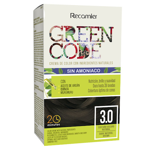 Kit Tinte Recamier Green Code Ingredientes Naturales Castaño Oscuro #3.0 x 1 und