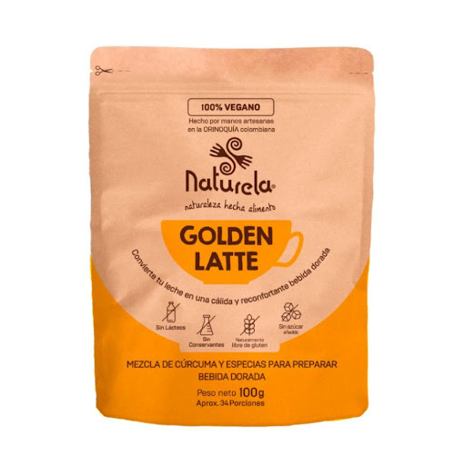 Golden Latte en polvo Naturela x 100 gr Naturela Polvo x 100 gr Golden Latte, es una bebida que se ha vuelto muy popular en los últimos años debido a sus numerosos beneficios para la salud. Esta bebida es la mezcla de cúrcuma, canela, jengibre, pimienta negra, cac