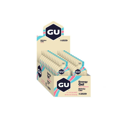 Energy gel. Sabor Torta de cumpleaños sin Cafeína. Caja x 24 unidades GU Caja x 24  x 24 Sabor: Torta de cumpleaños

Características:

Doble energía: Fructosa y Maltodextrina

Aminoácidos (BCAA): 450 mg

Calorías: 100 kcal

Sodio: 60 mg

Cafeína: 0 mg

Carbohidratos: 22 g