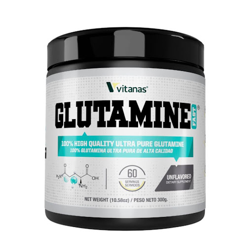 GLUTAMINE FAST X 300 GR VITANAS TARRO x 300 GR 100% Glutamina ultrapura que cumple con análisis USP, lo que garantiza la más alta calidad y pureza. Cada servicio contiene:
5 gr de L-Glutamina. 
100% pura.
0 azúcar.
Sin sabor.