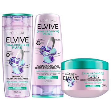 Combo Combo Elvive Pure Ácido Hialurónico Shampoo + Acondicionador + Mascarilla Tripack x 3 und  