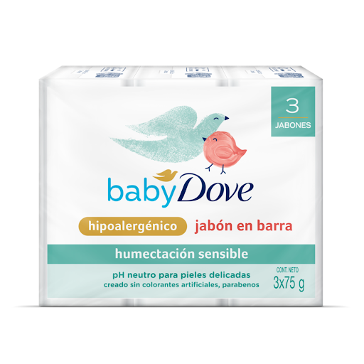 Jabón Dove Baby En Barra Corporal Humectación Sensible 75gr Caja x 3 und