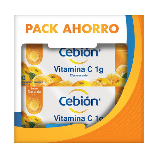 Cebión Masticable Vitamina C 500mg x 12 Tabletas + Cebión Efervescente Vitamina C 1gr x 10 Tabletas