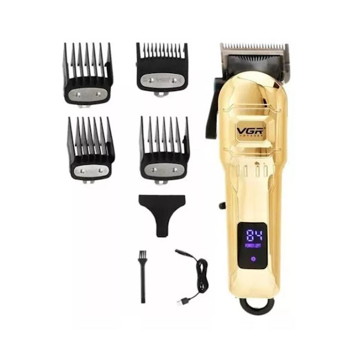 Maquina Dorada Corte y Estilo Con Facilidad VGR Unidad x 1 Eleva tu estilo con la Máquina Inalámbrica y Elegante. Un diseño dorado que fusiona sofisticación y alto rendimiento para un cuidado personal impecable. Experimenta cortes precisos y cómodos gracias a